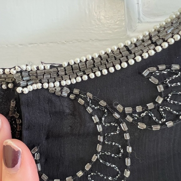Laurence Kazar Vintage Silk Asymmetrical Beaded Black White Women’s S P Top - Picture 12 of 15